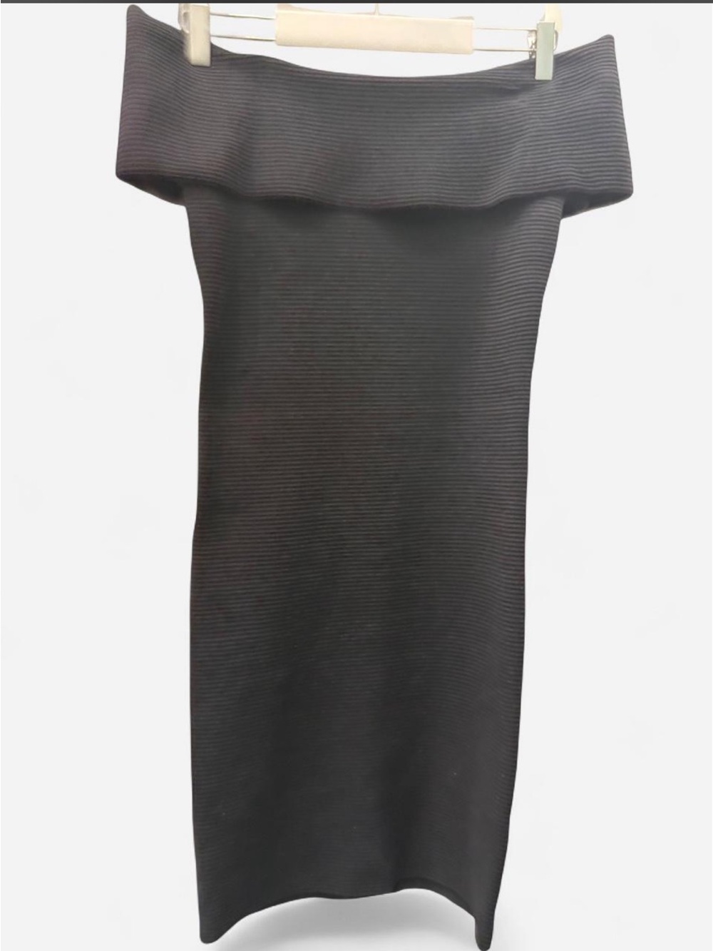 Off-Shoulder Black Ribbed Bodycon Dress